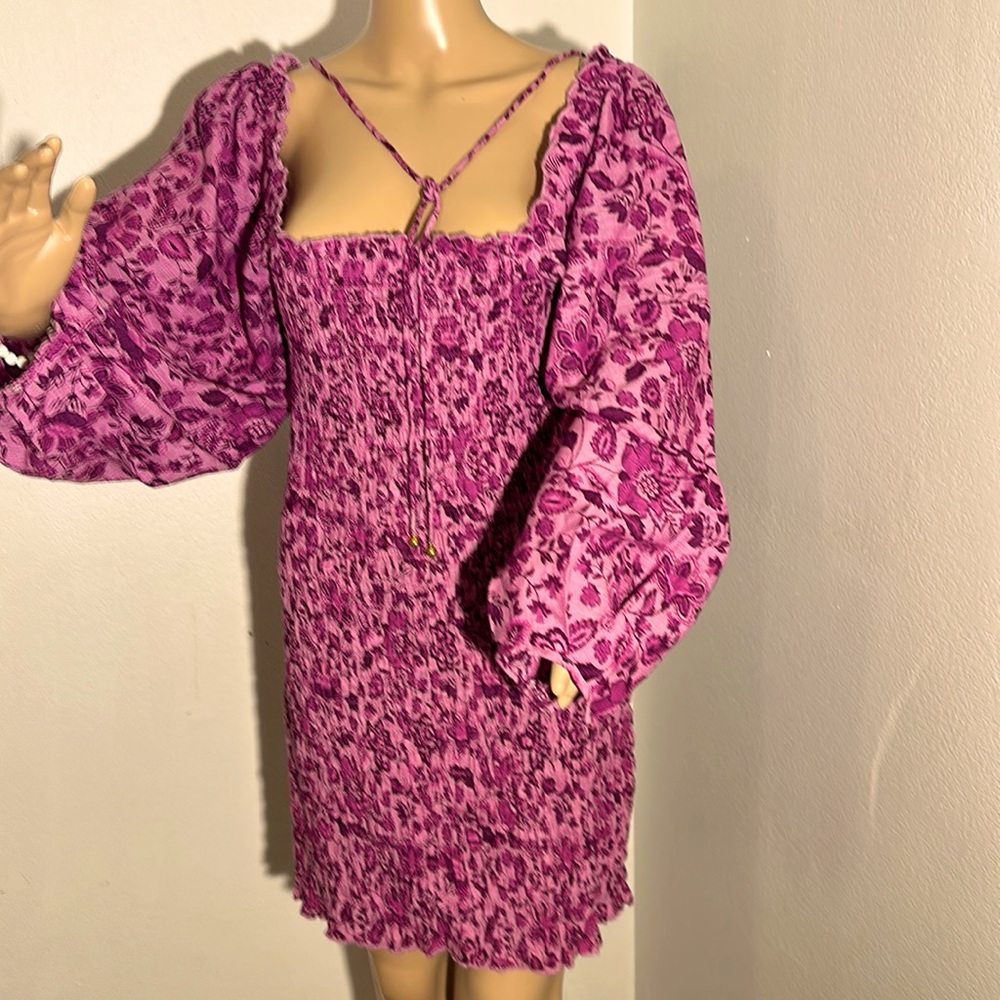 NWT Free People Smock It To Me Mini Dress exaggerated puff sleeves size